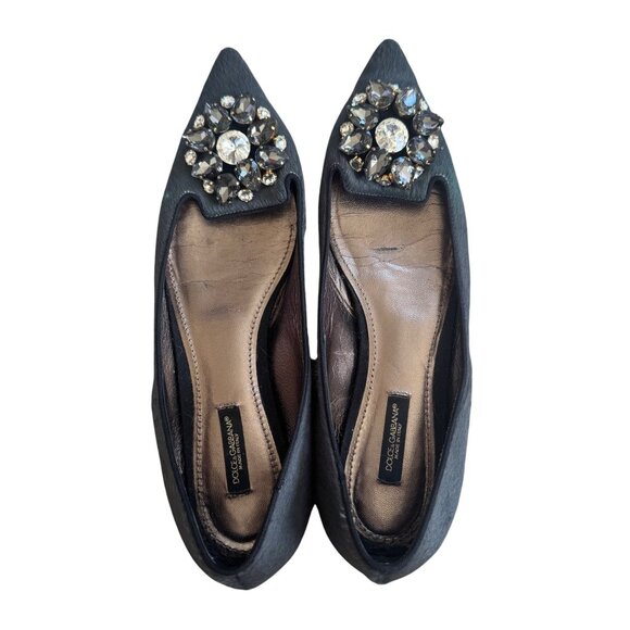 Dolce & Gabbana Gray Satin Crystal Embellished Flats 38.5 Made In Italy - Picture 1 of 7